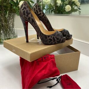 Christian Louboutin Leopard Print Peep Toe Heels 38.5